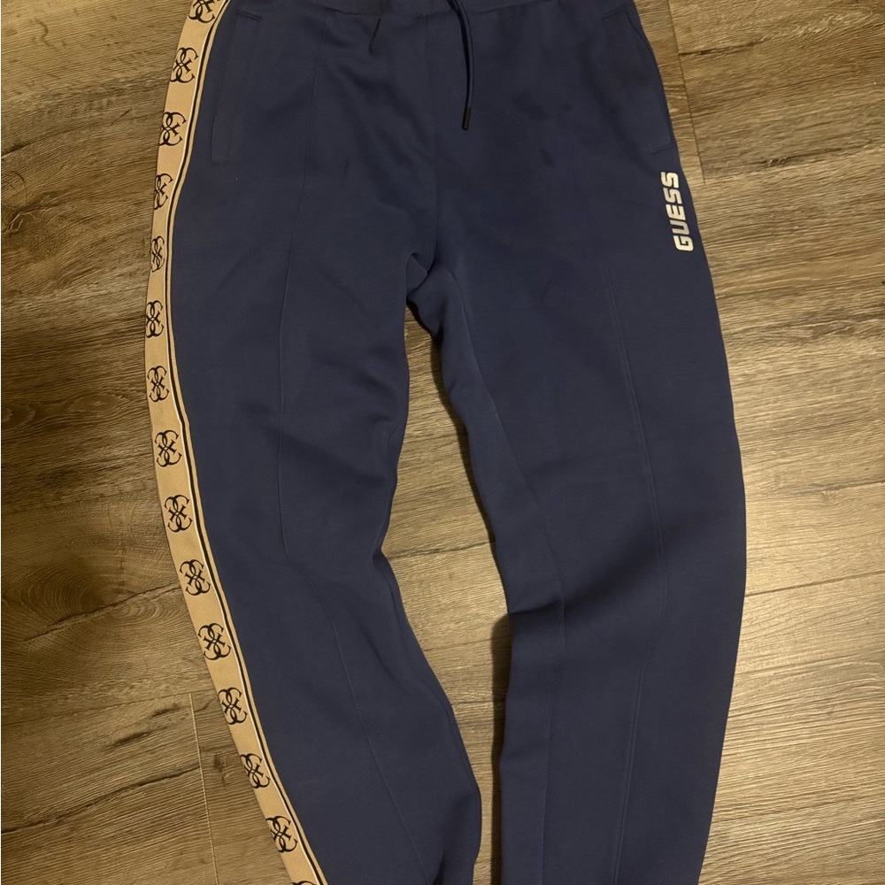 Guess Blue Joggers with Tan Stripes